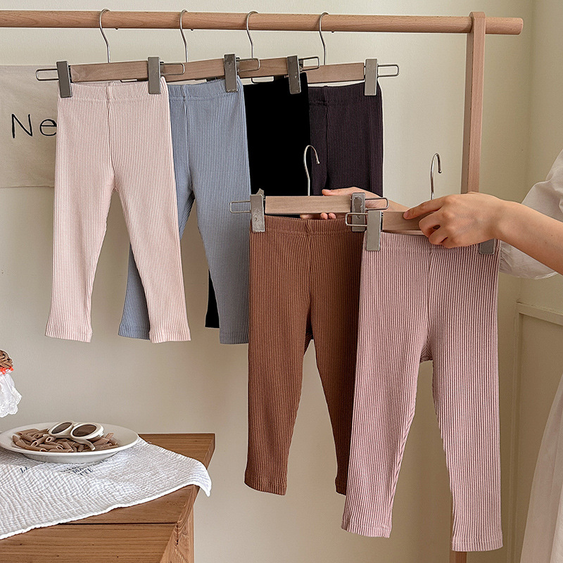 儿童打底裤春秋款韩版男女宝宝坑条长裤外穿2-7岁修身可外穿裤子