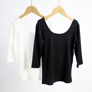 女童低领大领七分袖t恤薄款莫代尔舞蹈瑜伽打底衫U领紧身贴身上衣