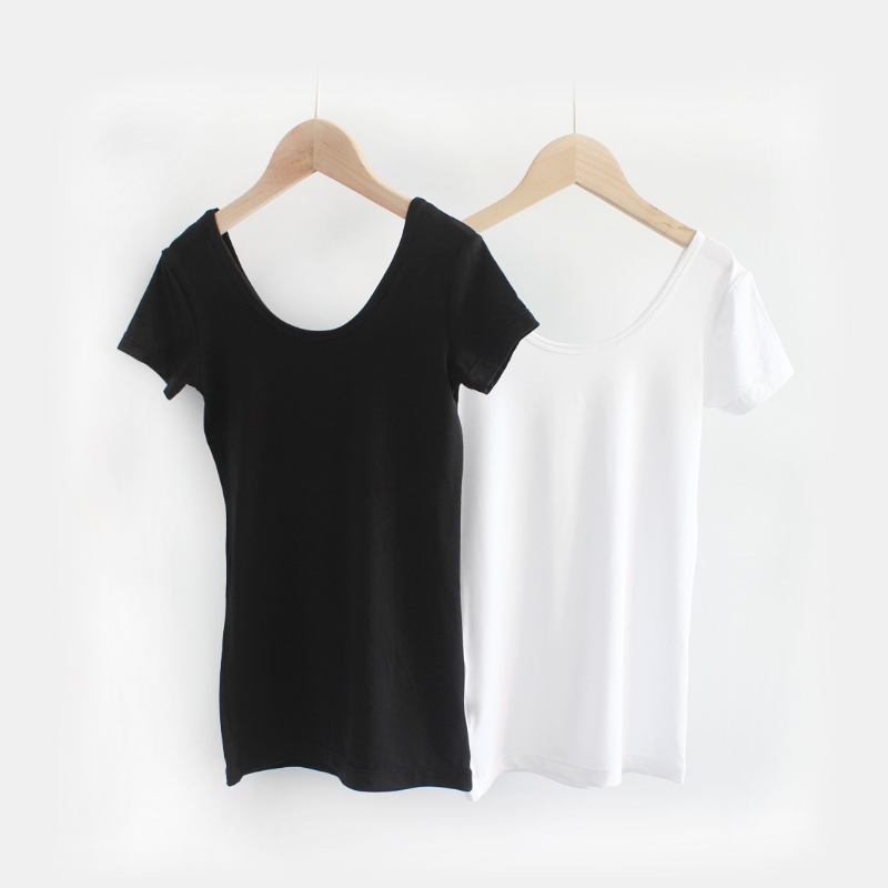 儿童短袖t恤女童紧身舞蹈打底衣白色莫代尔U领宝宝半袖男童上衣黑