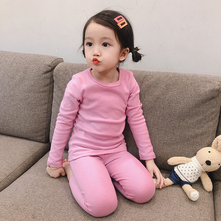 春秋儿童睡衣保暖修身纯棉男童内衣套装女童秋衣秋裤棉毛衫黑白色