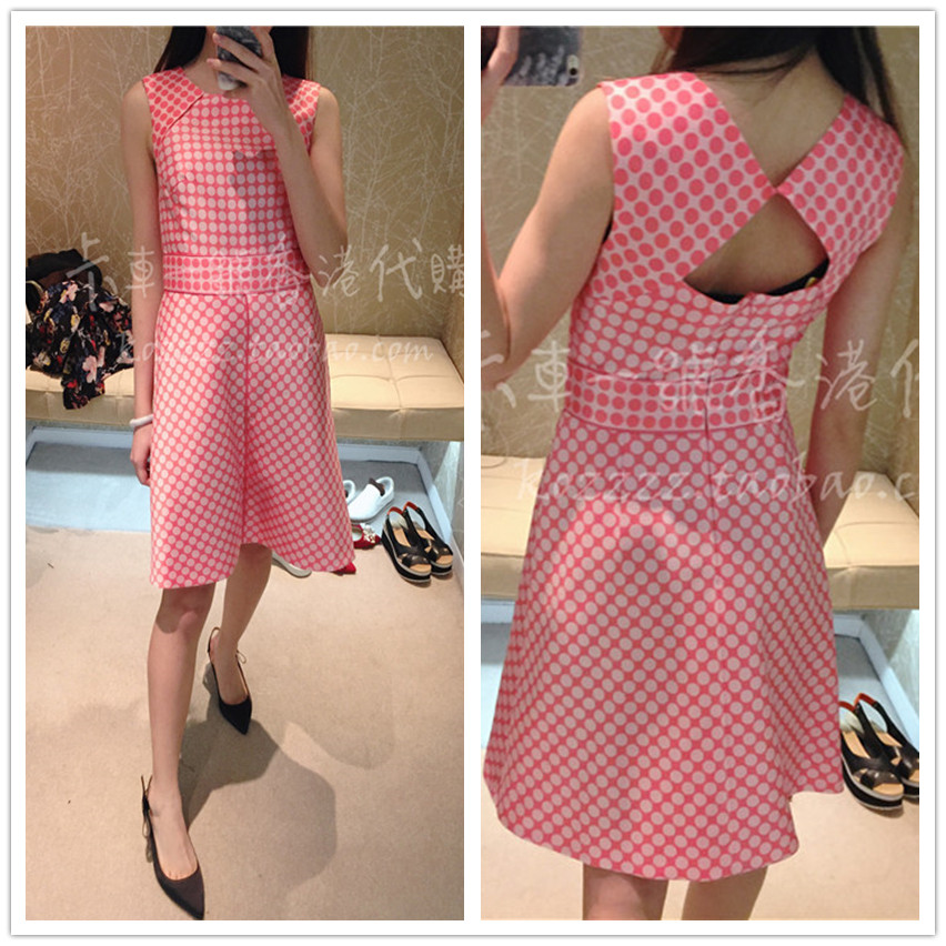 卡車一號香港代購 KAREN MILLEN 18春夏 波点提花露背礼服连衣裙