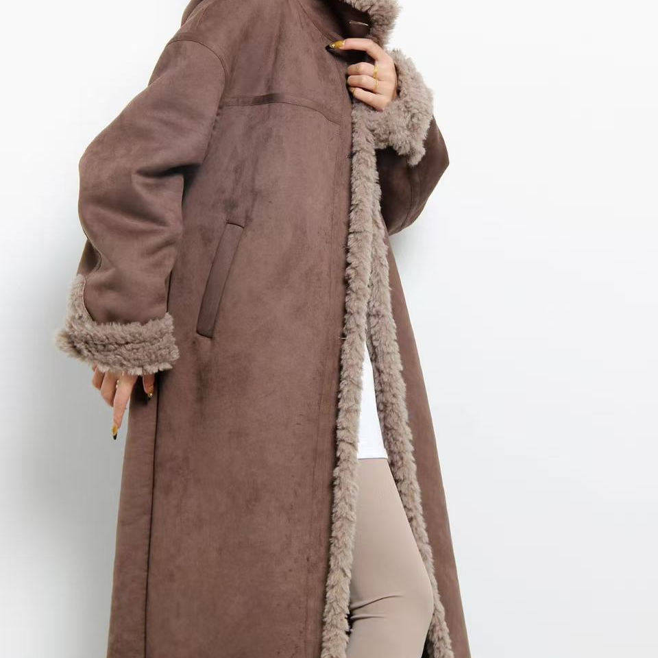 冬季新款皮毛一体大衣外套女长款过膝超长款时尚保暖