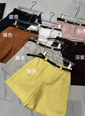 夏季新款莱赛尔亚麻高腰显瘦短裤