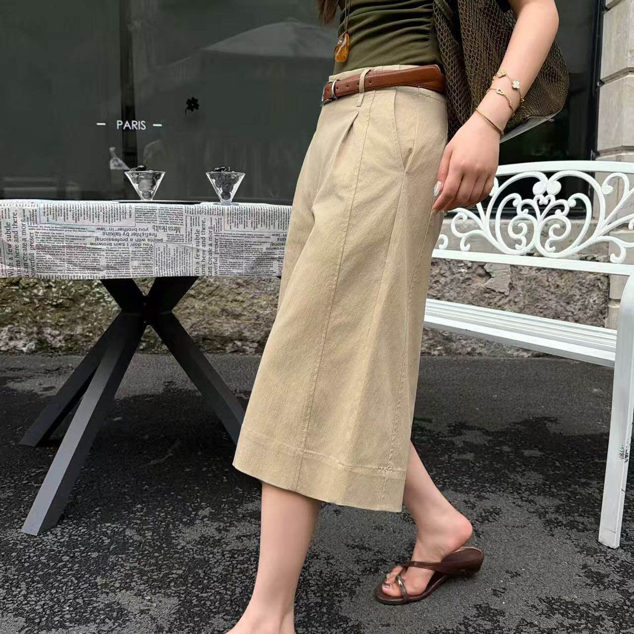 夏季中腰直筒休闲裤六分裤女