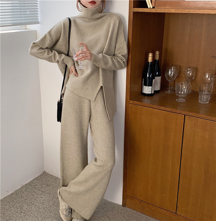 Real price ~ loose and versatile high collar knitting sweater + Leisure knitting wide leg pants 8620