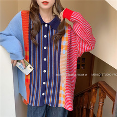 Real shot real price ~ loose and versatile contrast collar knitted sweater