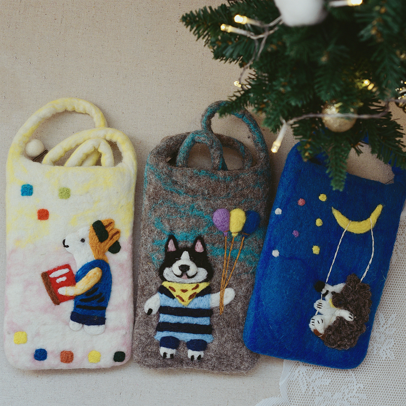 自留尼泊尔手工羊毛毡手机包斜挎