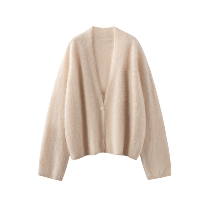 山羊绒衫女V领拉绒系扣开衫慵懒风宽松毛衣外套百搭,女装/女士精品,羊绒衫,淘宝优惠券,粉丝福利购,淘宝优惠卷