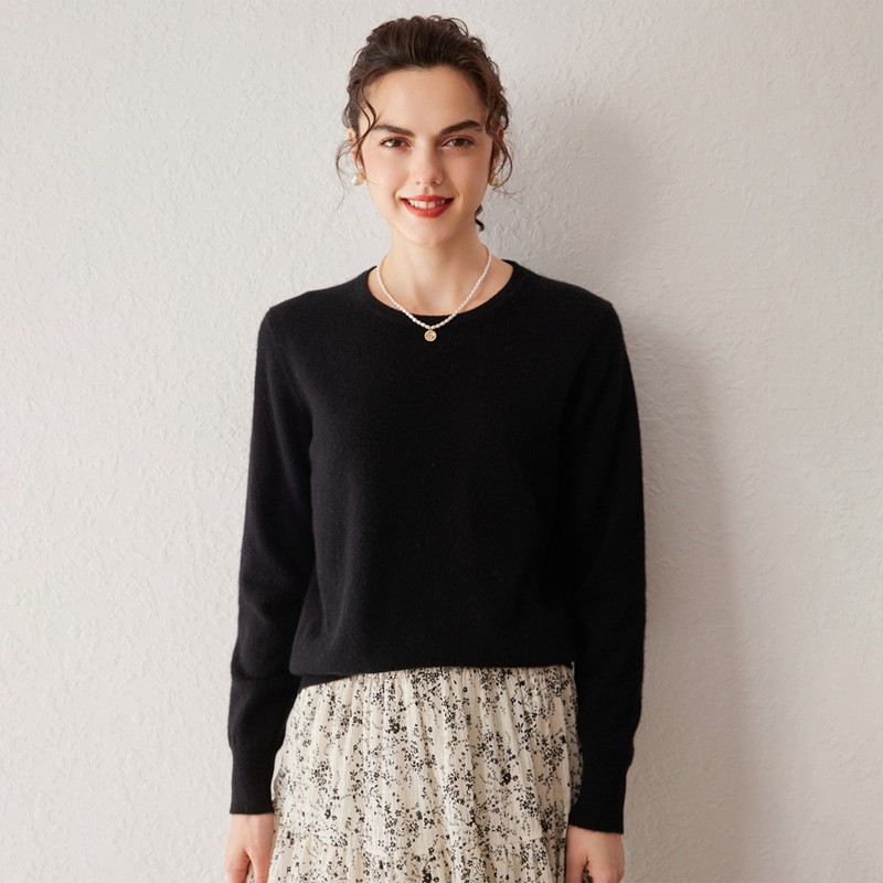简约风圆领山羊绒衫女长袖宽松套头针织衫通勤保暖百搭毛衣,女装/女士精品,羊绒衫,淘宝优惠券,粉丝福利购,淘宝优惠卷