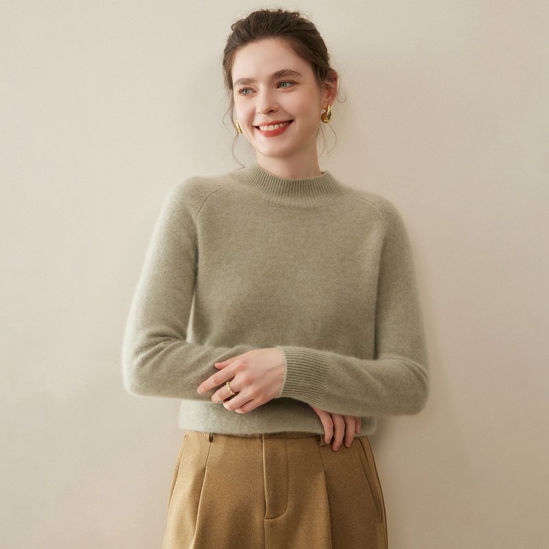 极简风小山羊绒衫女半高领套头长袖针织衫通勤百搭毛衣,女装/女士精品,羊绒衫,淘宝优惠券,粉丝福利购,淘宝优惠卷