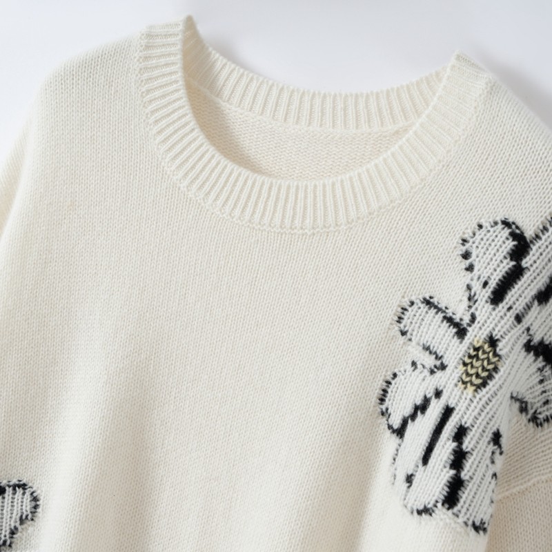 温柔慵懒风女羊绒衫山羊绒加厚保暖套头圆嵌花领长袖针织衫,女装/女士精品,羊绒衫,淘宝优惠券,粉丝福利购,淘宝优惠卷