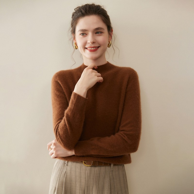 小山羊绒衫女半高领修身套头毛衣通勤百搭针织衫打底上衣,女装/女士精品,羊绒衫,淘宝优惠券,粉丝福利购,淘宝优惠卷