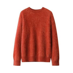 拉绒山羊绒衫女一线圆领套头长袖针织衫宽松保暖毛衣简约风