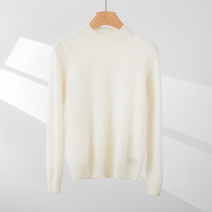 极简风山羊绒衫女半高领套头拉绒毛衣修身显瘦针织衫打底