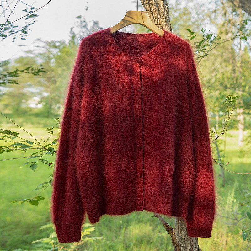 山羊绒花纱绞花开衫女宽松慵懒风圆领纽扣毛绒针织外套加厚,女装/女士精品,羊绒衫,淘宝优惠券,粉丝福利购,淘宝优惠卷