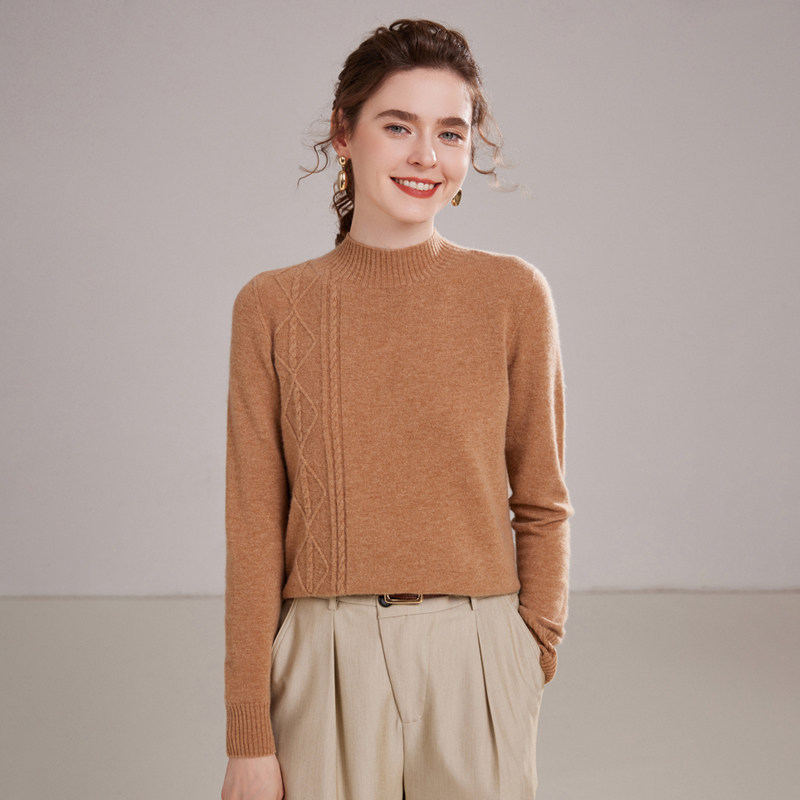 秋冬山羊绒衫女一线平面扭花半高领套头针织毛衣百搭保暖打底衫,女装/女士精品,羊绒衫,淘宝优惠券,粉丝福利购,淘宝优惠卷