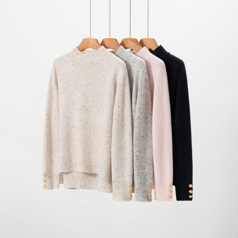 慵懒风山羊绒衫女前短后长彩点半高套头加厚保暖宽松百搭针织衫,女装/女士精品,羊绒衫,淘宝优惠券,粉丝福利购,淘宝优惠卷