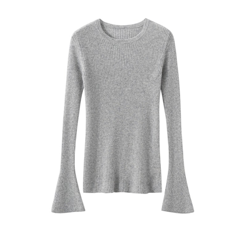 山羊绒衫女圆领修身喇叭袖针织打底衫长袖套头上衣百搭,女装/女士精品,羊绒衫,淘宝优惠券,粉丝福利购,淘宝优惠卷