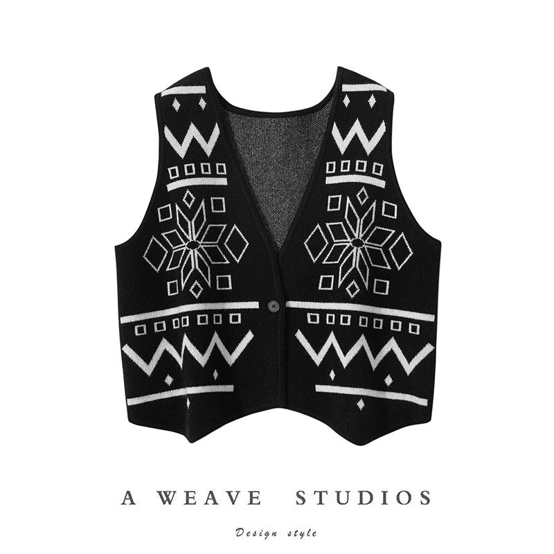 复古几何提花V领山羊绒马甲女开衫针织坎肩毛衣背心,女装/女士精品,羊绒衫,淘宝优惠券,粉丝福利购,淘宝优惠卷