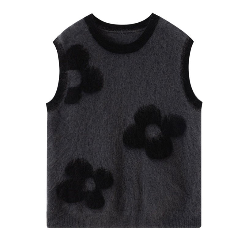 轻熟简约风拉绒花朵圆领马甲女山羊绒保暖针织背心内搭,女装/女士精品,羊绒衫,淘宝优惠券,粉丝福利购,淘宝优惠卷