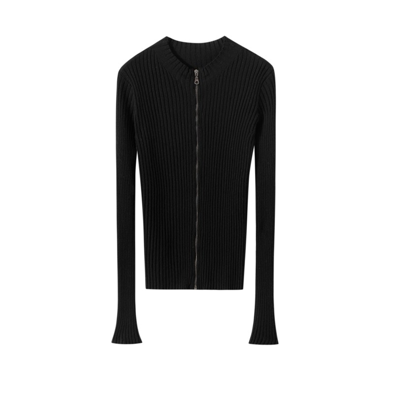 山羊绒衫女黑色圆领拉链针织开衫修身显瘦通勤外套,女装/女士精品,羊绒衫,淘宝优惠券,粉丝福利购,淘宝优惠卷