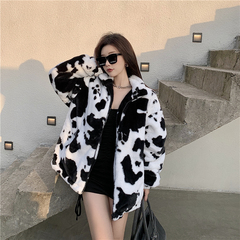 Real price! Foreign style, fashionable, versatile cotton clothes, cow pattern, rabbit and mink fur coat, female