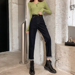 Real price! Korean slim loose high waisted jeans casual versatile straight pants female trend