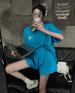 RM17971#小心机后背镂空字母短袖T恤短裤两件套套装