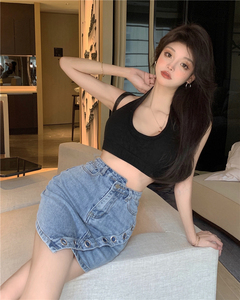 RM17969#设计感不规则开叉牛仔半身裙包臀高腰显瘦短裙