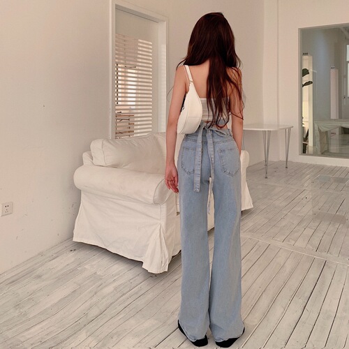 Real price!  Fashion cross high waist wide leg pants women look thin retro Hong Kong style new jeans tide