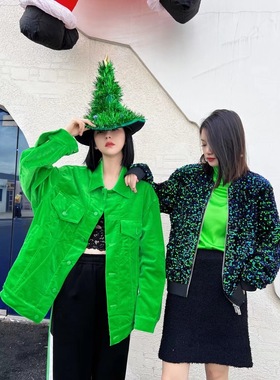 断码福利款微默契正品K牌KIYUGINA加厚绿色丝绒短外套