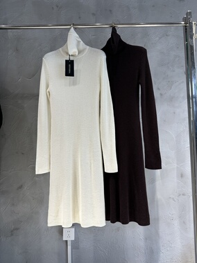 微默契正品K牌KIYUGINA纯羊毛净版极简风高领螺纹针织连衣裙