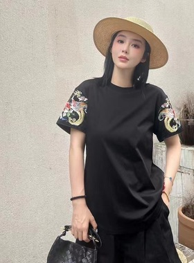 微默契正品K牌KIYUGINA高端定制刺绣拼接短袖棉T