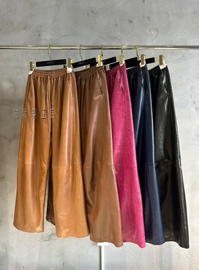 微默契正品K牌KIYUGINA真皮松紧腰抽绳宽松直筒款休闲裤29612