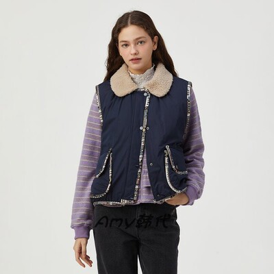 韩国代购[Thursday Island] 25秋冬羊羔绒毛领马夹T258MVT952W/1