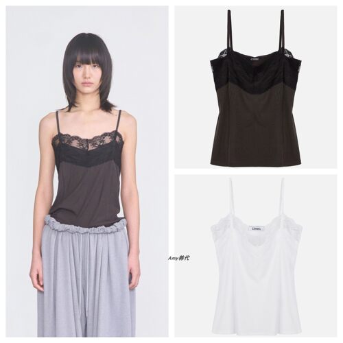 Amy韩国设计师品牌cerric 26夏蕾丝花边吊带Lace Trim Sleeveless