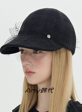 Amy韩国官网代购 25秋冬Brown hat Lace Wire Cap 网纱格子棒球帽