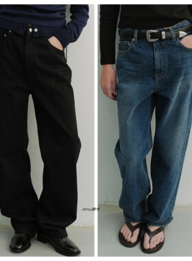 Amy韩国代购26春款DUNST LOOSE JEANS BLACK宽松牛仔裤5色