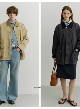 Amy韩国代购26春款DUNST UNISEX COTTON CHORE男女款棉质风衣外套