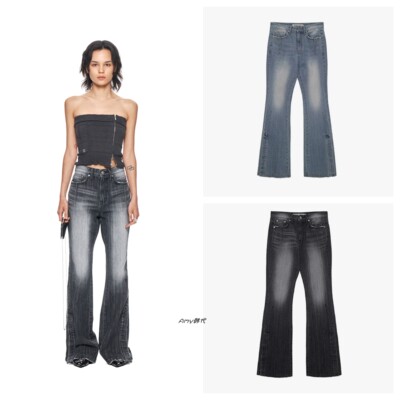 限时折！ 韩国代购Matin Kim SIDE SNAP BOOTS CUT DENIM牛仔裤