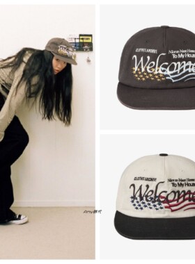 折扣 Amy韩国直邮25秋冬aeae WELCOME WASHED CAP字母棒球帽3色