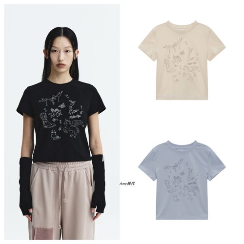 折扣 韩国代购Matin Kim KITSCH PRINTING CROP TOP印花短袖T恤
