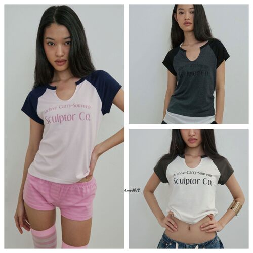 特价 韩国代购SCULPTOR 26夏Archive Raglan Tee配色V领短袖T恤