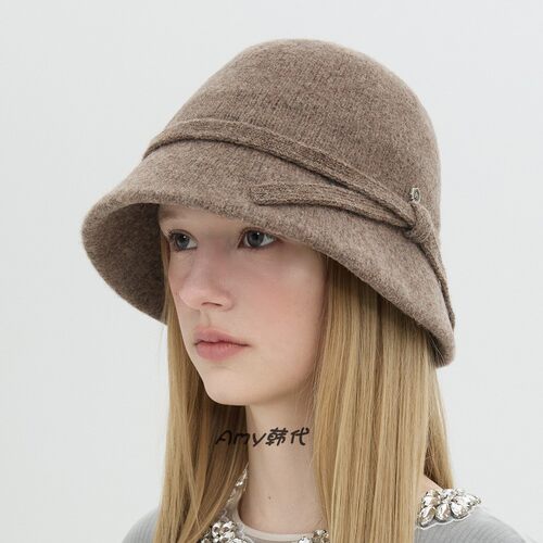 Amy韩国代购 25秋冬Brown hat  Ivy Knit Hat蝴蝶结针织渔夫帽4色