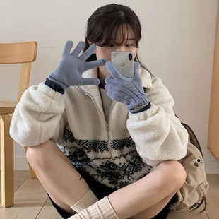 KNOWN BETTER韩国直邮25冬北欧提花高领羊羔毛拉链外套KNFW05JP08