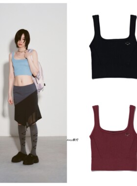 Amy韩国代购 mschf 菱形针织短背心上衣RHOMBUS KNIT CROP TOP