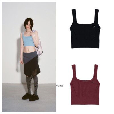 Amy韩国代购 mschf 菱形针织短背心上衣RHOMBUS KNIT CROP TOP