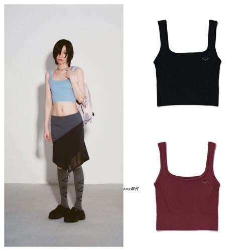 Amy韩国代购 mschf 菱形针织短背心上衣RHOMBUS KNIT CROP TOP