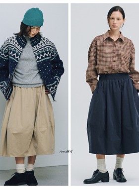 SIENNE韩国直邮 25秋冬Simone Cotton 纯棉皱褶 松紧腰 半身裙子