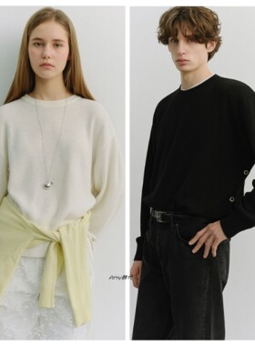 Amy韩国代购26春款DUNST BUTTONED CREWNECK 男女款毛衣针织衫6色